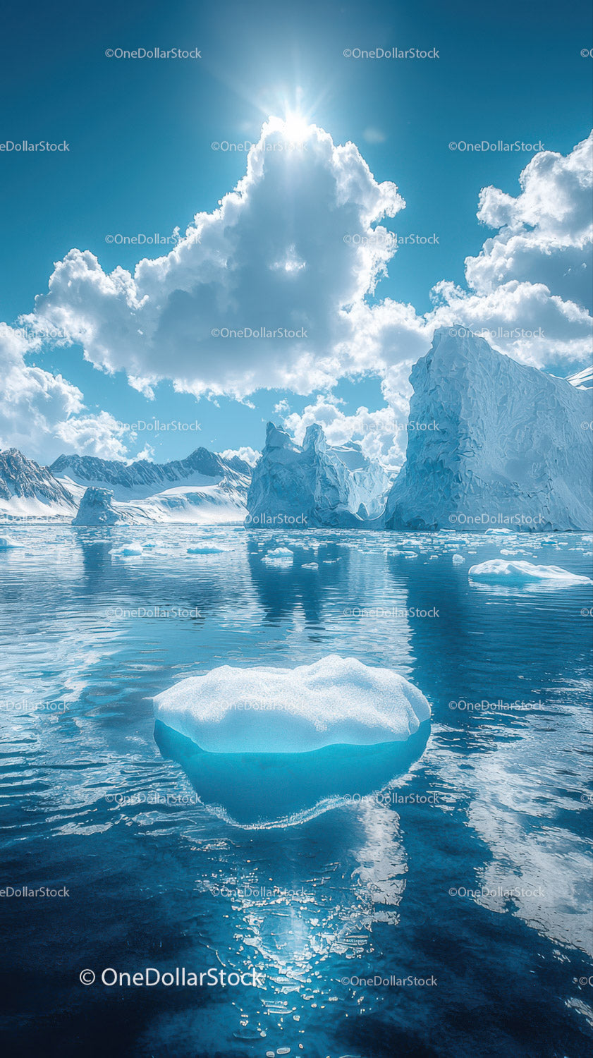 Majestic Arctic Iceberg and Glacial Landscape Under Bright Sun
