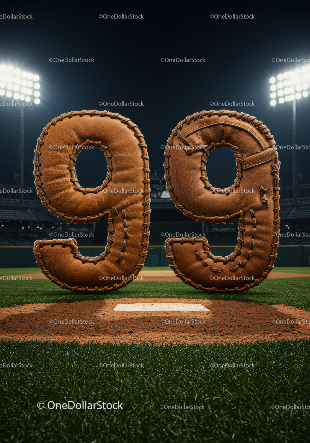 Baseball Glove Number Ninety Nine on Pitchers Mound