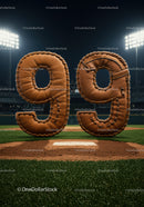 Baseball Glove Number Ninety Nine on Pitchers Mound