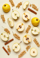Fresh quince fruits with cinnamon and white currants on beige