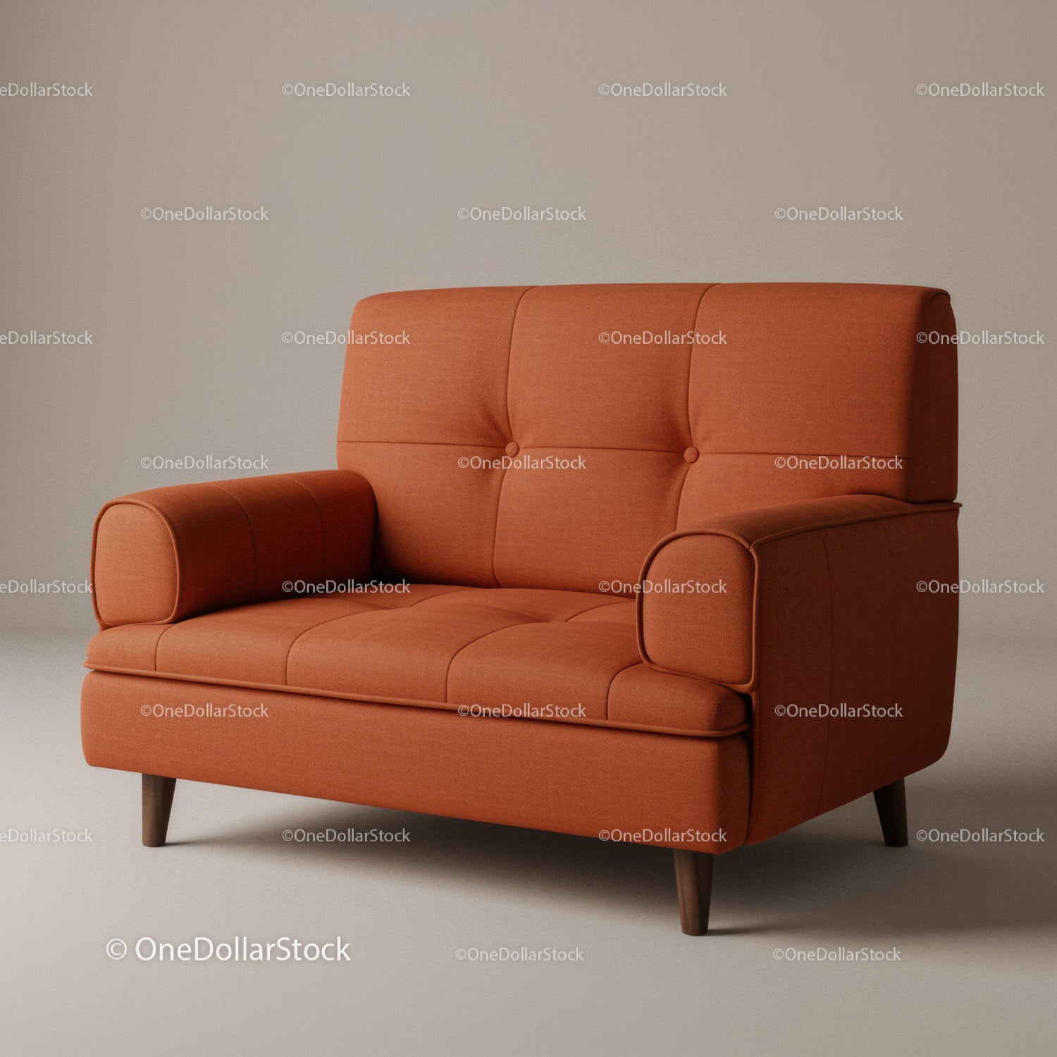 Pomarańczowa sofa w nowoczesnym salonie o minimalistycznym designie