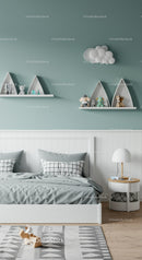 Modern Child Bedroom with Cloud Wall Art and Floating Shelves