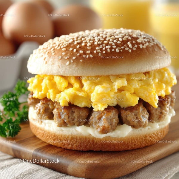 Hearty Breakfast Sandwich with Scrambled Eggs and Sausage Meatballs