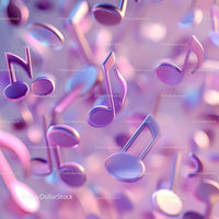Colorful 3D Musical Notes Background with Pink and Purple Tones