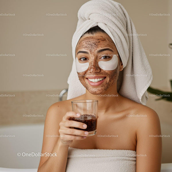 Relaxing Woman with Facial Mask and Towel Over Head in Spa Setting