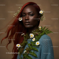 Elegant Woman with Red Hair and Floral Accessories in Artistic Portrait