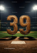 Baseball themed number thirty nine on field at night