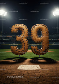 Baseball themed number thirty nine on field at night