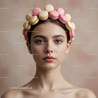 Young Woman Wearing Macaron Headband and Natural Makeup