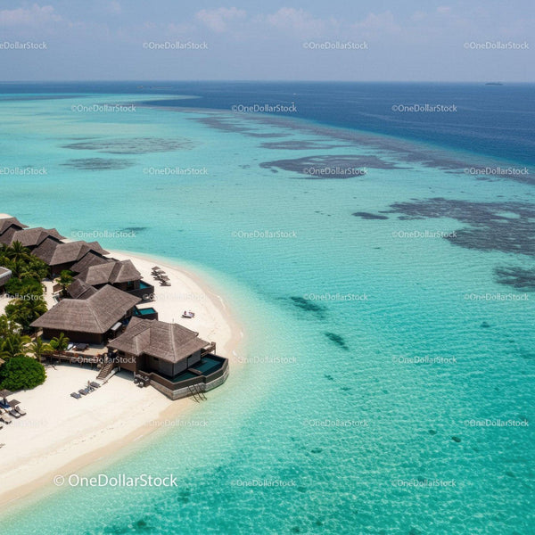 Luxury Overwater Bungalows on Turquoise Island with White Sand Beach
