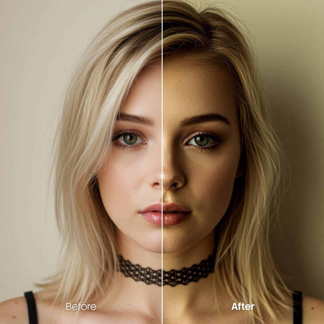 Before and after Moody Editorial Lightroom preset edit