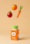 Fresh fruit and vegetable juice carton with floating produce