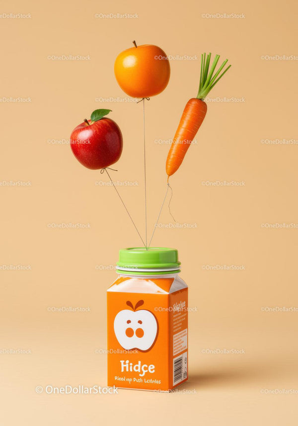 Fresh fruit and vegetable juice carton with floating produce