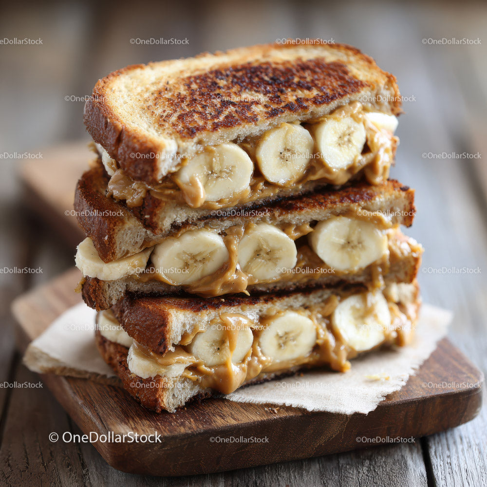 Banana and Peanut Butter Toasted Sandwich with Ripe Bananas