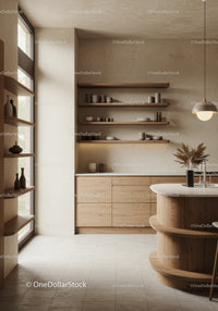 Minimalist Kitchen with Wooden Cabinets and Neutral Decor