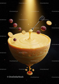 Creative Cheese Fondue Bowl With Crackers and Grapes