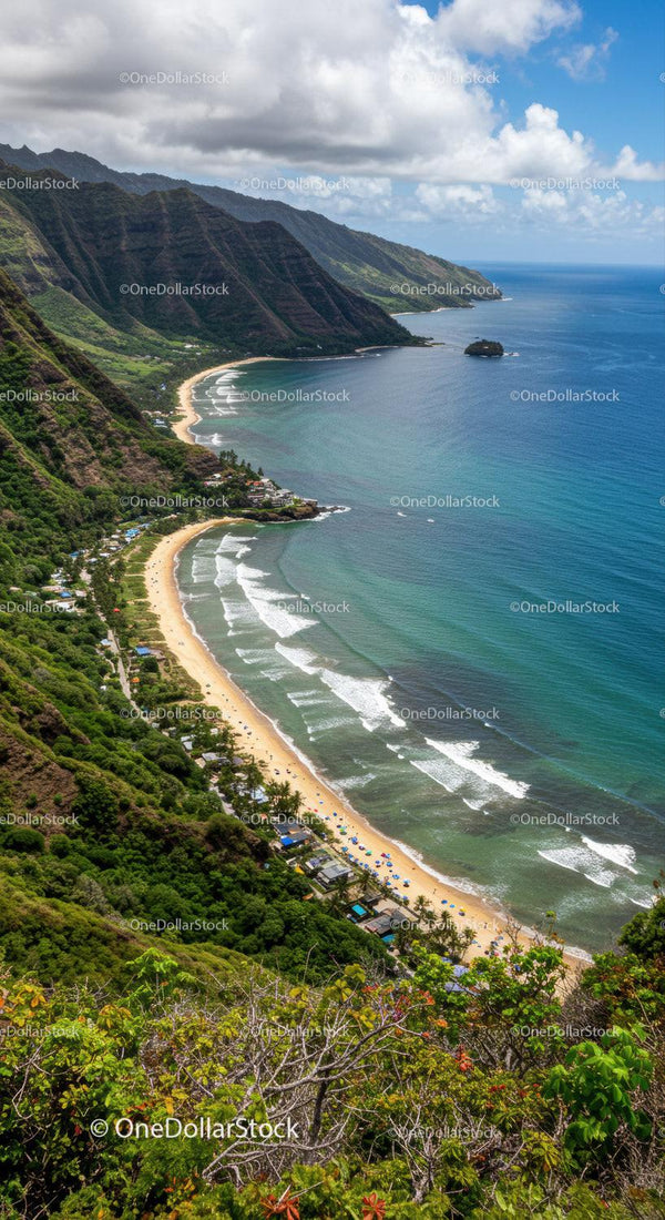 Scenic Coastal Landscape with Mountain Cliffs and Turquoise Ocean