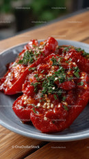Vibrant Roasted Peppers Garnished with Fresh Herbs