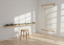 Minimalist Zen Room with Natural Stones and Scroll Art