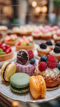 Assorted Fruit and Chocolate Pastries Displayed on Elegant Plate