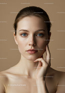 Elegant Portrait of Young Woman with Clear Skin and Blue Eyes