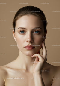 Elegant Portrait of Young Woman with Clear Skin and Blue Eyes