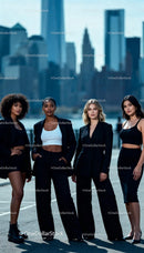 Confident diverse women posing outdoors in stylish outfits