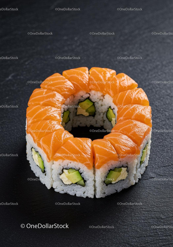 Świeży sushi roll z łososiem, awokado i serkiem śmietankowym