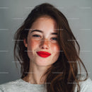 Portrait of a Smiling Woman with Freckles and Red Lipstick