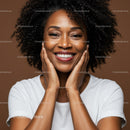 Smiling African American Woman with Curly Hair and Warm Expression