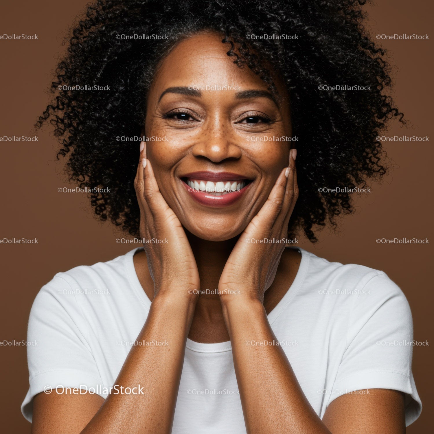 Smiling African American Woman with Curly Hair and Warm Expression
