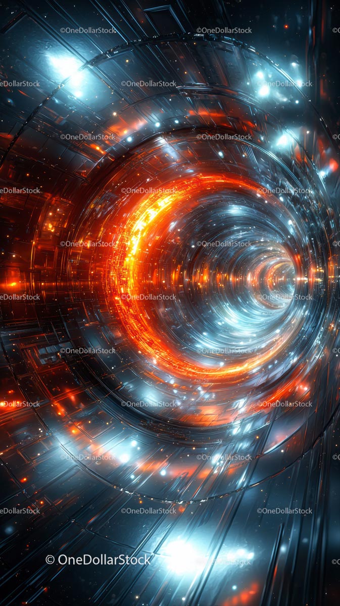 Futurystyczny cyfrowy tunel ze świecącymi światłami i efektami cybernetycznymi