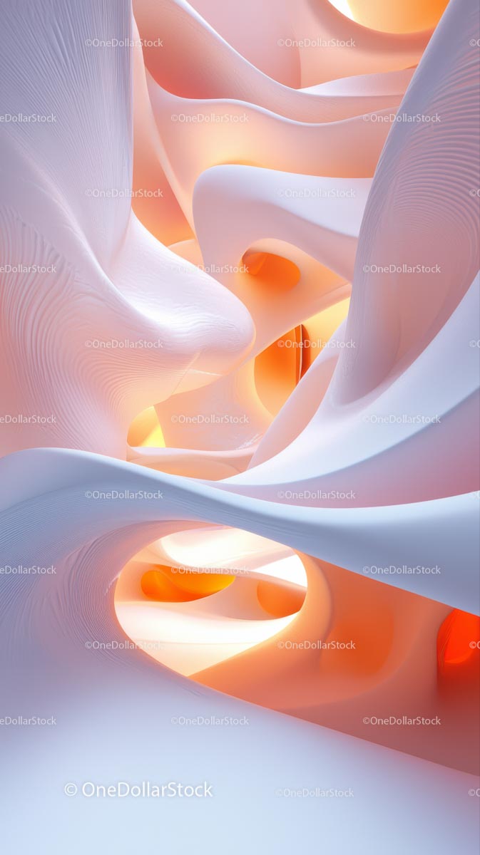 Futuristic Abstract Fluid Shapes in Soft White and Orange Tones