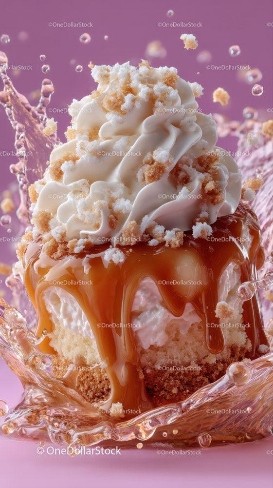 Creamy Ice Cream Sundae with Caramel and Whipped Cream