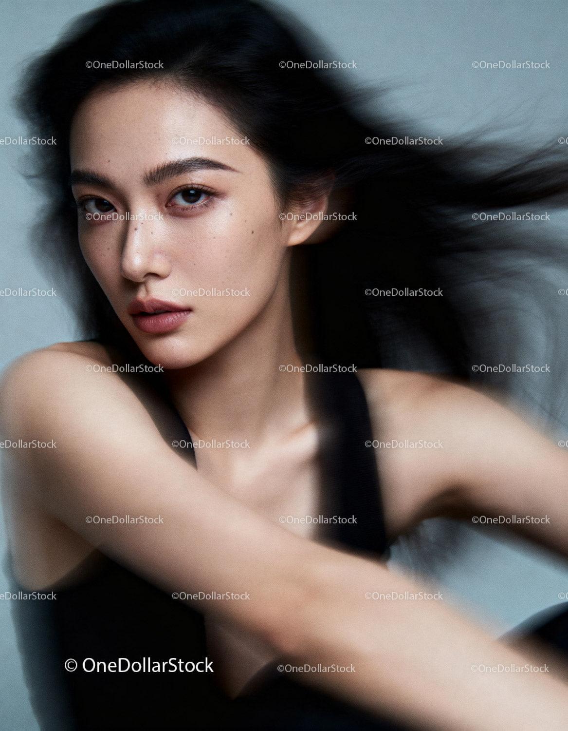 Elegant young woman with flowing hair and natural beauty