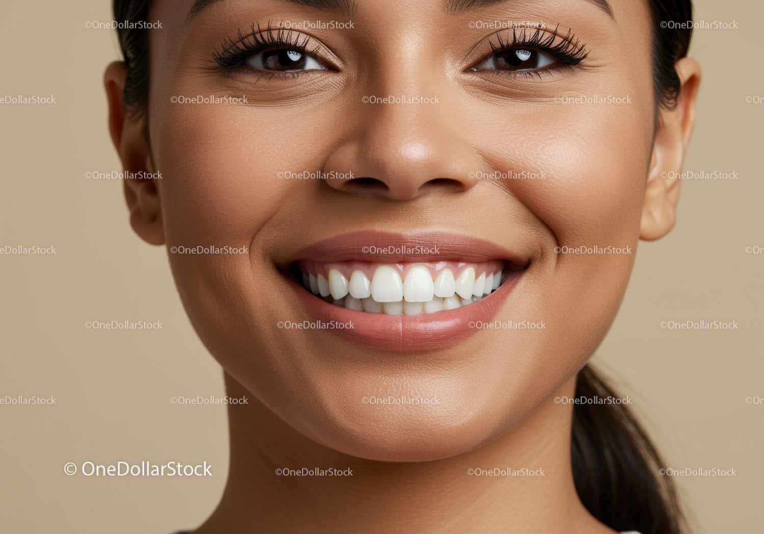 Close up of smiling woman with flawless skin