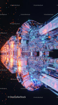 Futuristic Spaceship with Neon Lights in a Vibrant Space Scene