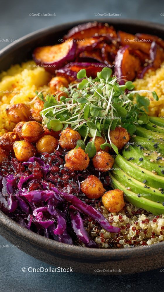 Colorful Plant-Based Bowl with Chickpeas Quinoa and Veggies
