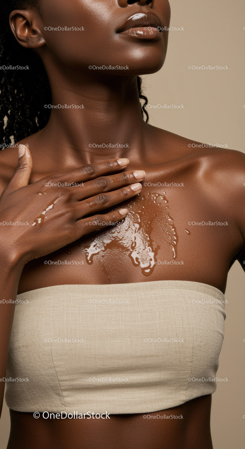 Elegant Woman with Glossy Lips and Natural Skin in Minimalist Style