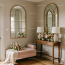 Cozy corner with pink bench and floral decor