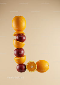 Letter L formed with fresh apples and oranges