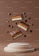 Chocolate Covered Protein Bars with Crispy Layers Floating