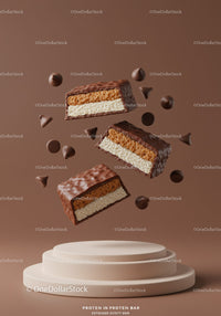 Chocolate Covered Protein Bars with Crispy Layers Floating