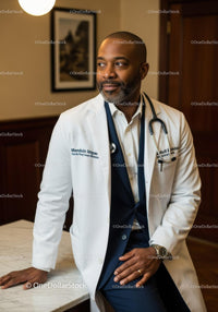 Professional Male Doctor in White Coat with Stethoscope in Clinic