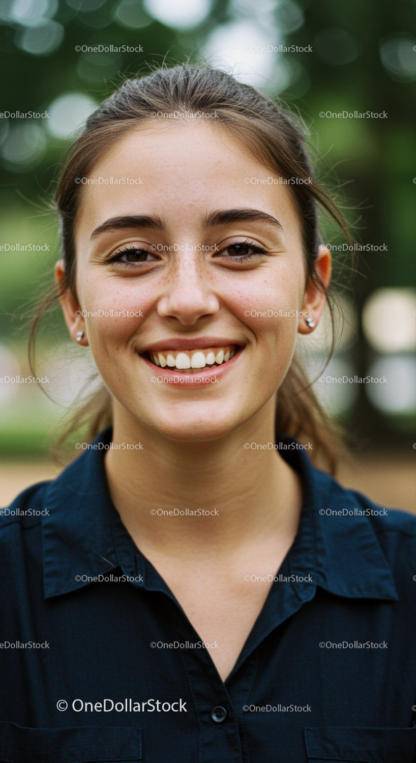 Portrait of Smiling Young Woman Outdoors in Natural Light Sky