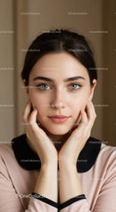 Portrait of a Young Woman with Blue Eyes and Dark Hair