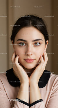 Portrait of a Young Woman with Blue Eyes and Dark Hair
