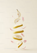 Floating Sliced Pear with Delicate Pink Petals