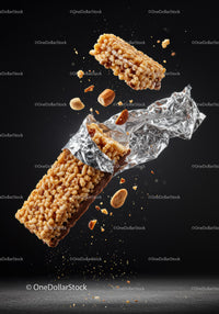 Crispy Nut Granola Bar Breaking with Foil Package