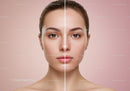 Skincare Transformation Face Portrait Showing Clear and Acne-Prone Skin